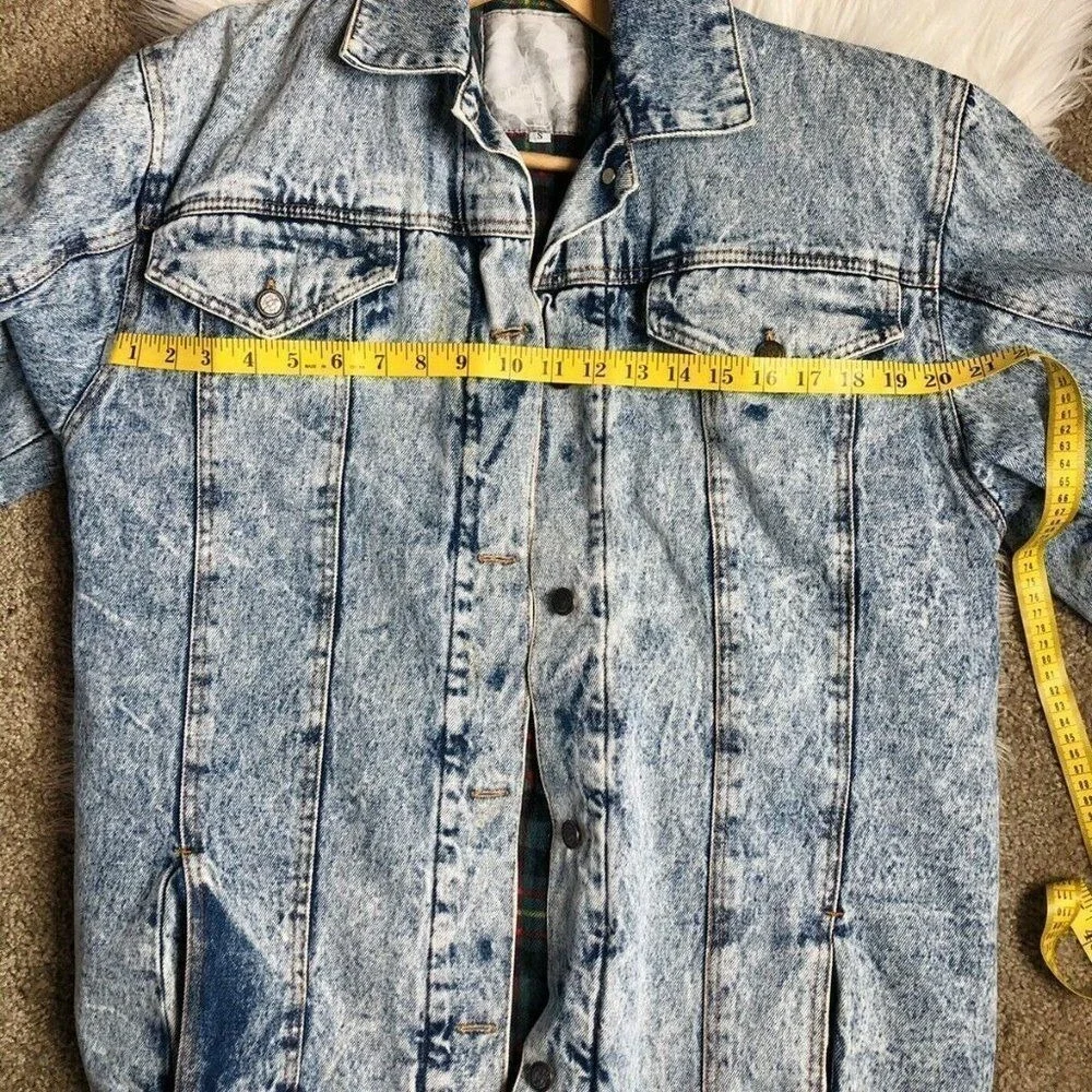 Vintage Acid Wash Denim‎ Jacket Flannel Lined Retro Grunge